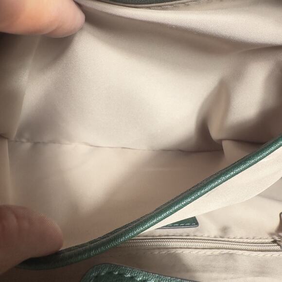 Nine West Green Tote Bag Hand Painted Ladybug Floral Leaf Purse Shoulder Satchel - Picture 12 of 16